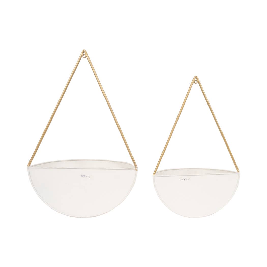 Wall Planters - White Metal Half Moon, 10/12 in.