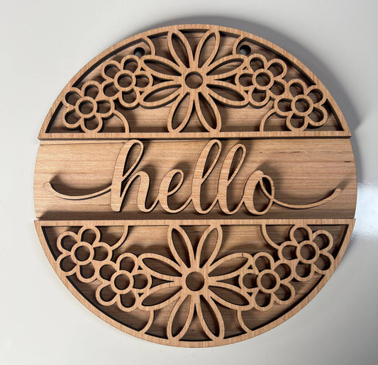 Spring- Hello Flower Round Door Hanger DIY | Wood Sign