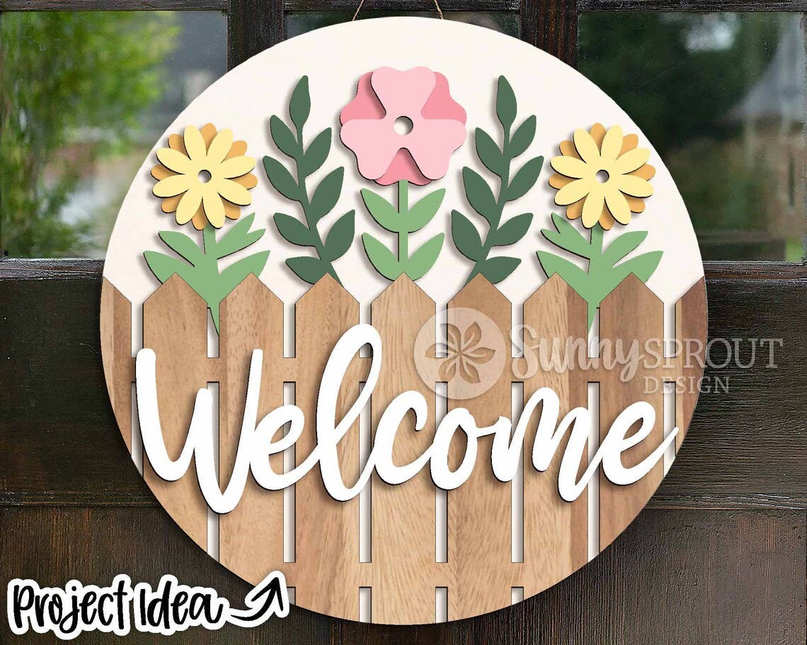 Spring- Welcome Fence and Flowers Door Hanger DiY | Wood Kit