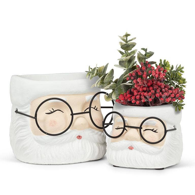 Large Santa Planter with Glasses