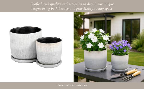 Silver Ceramic Textured Saucer Planters, 5/6 in.