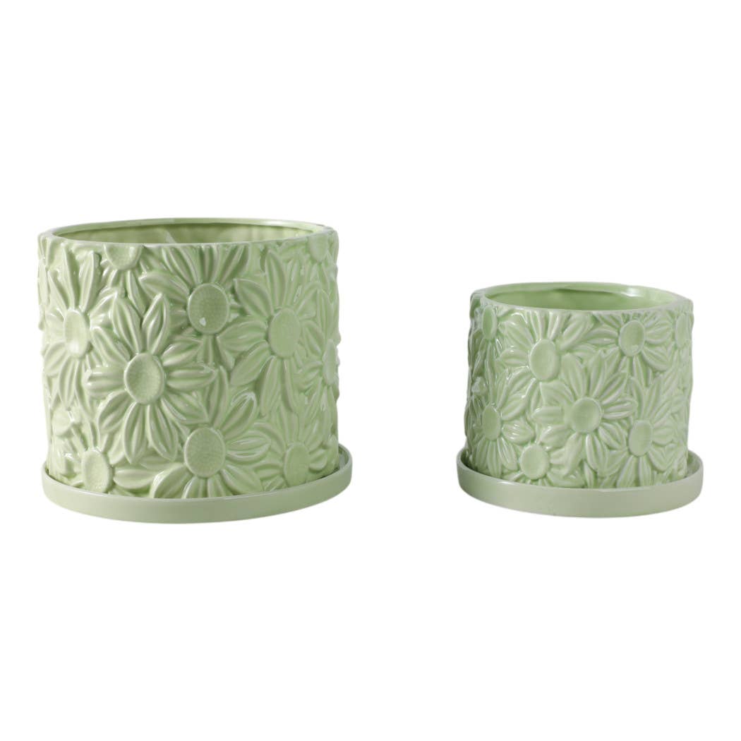 Green 6/8 in. Ceramic Daisy Flower Planter