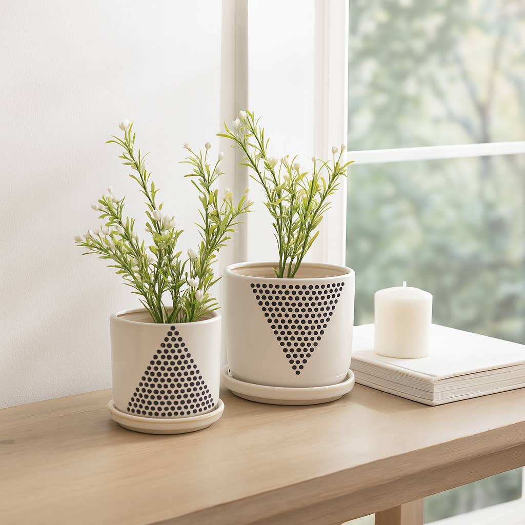 White Ceramic Triangle Dot Planter, 6/8 in.
