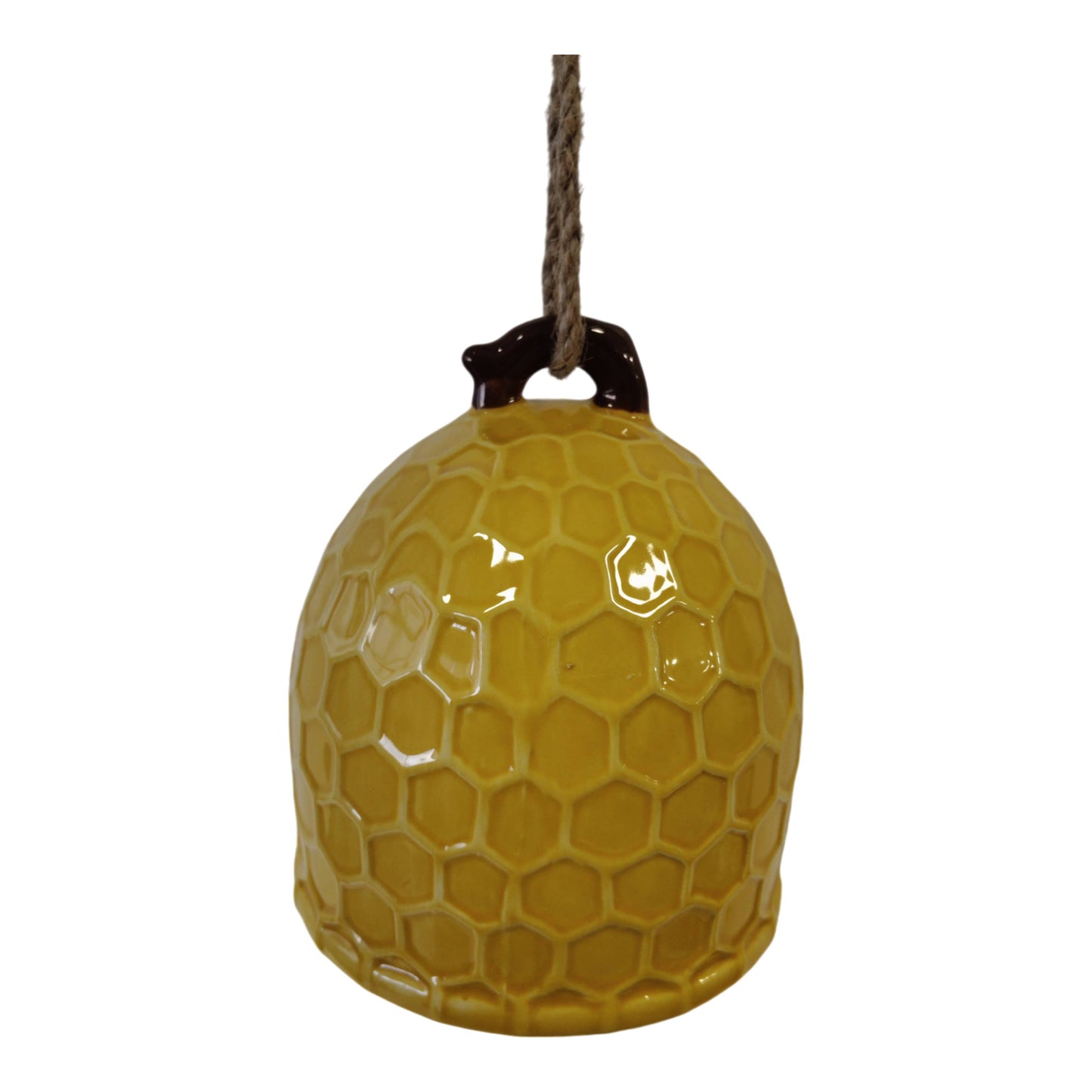 6 in. Yellow Stoneware Honeycomb Bird Feeder