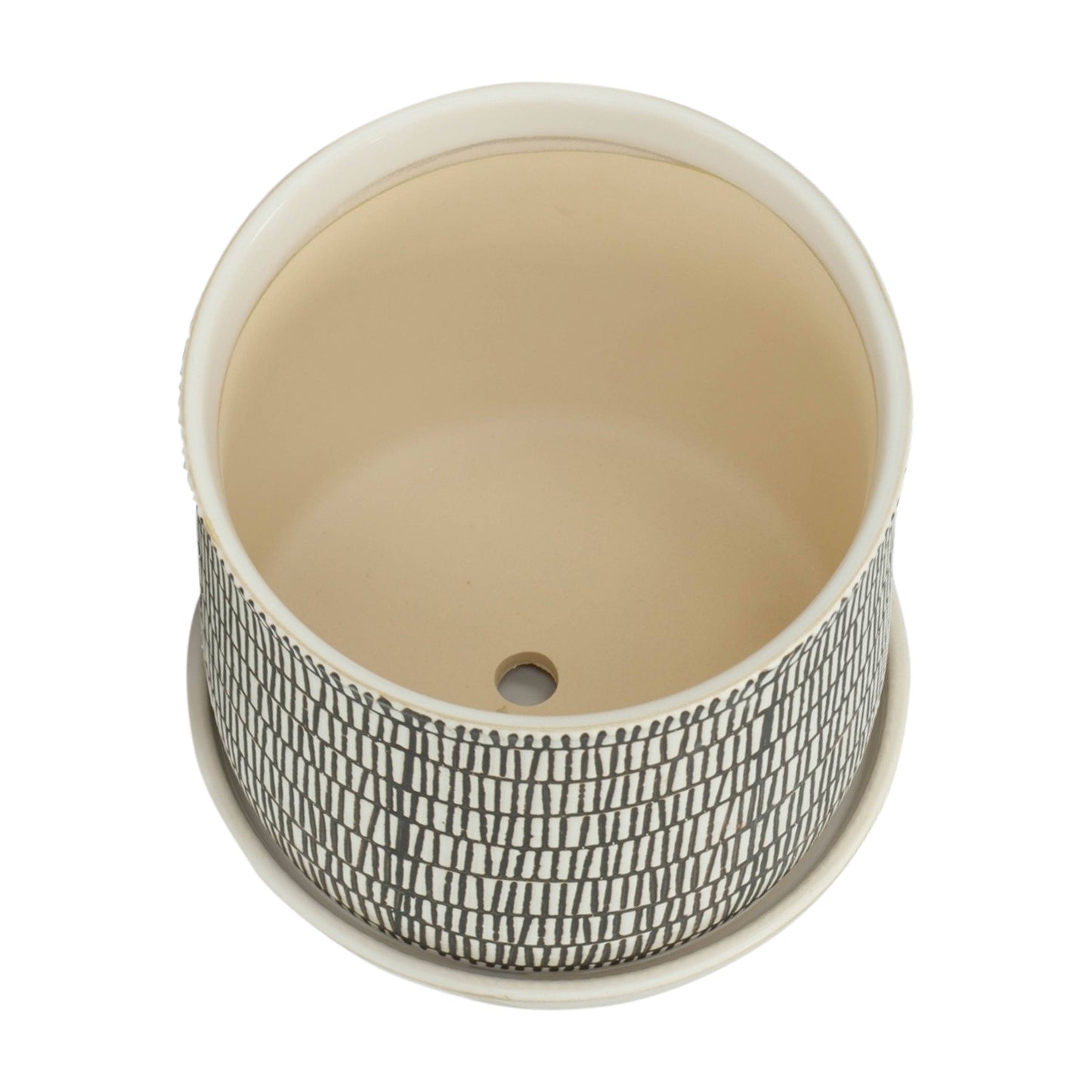 Planters Set of 2 - Ivory Ceramic Line with Saucer, 6/8 in.