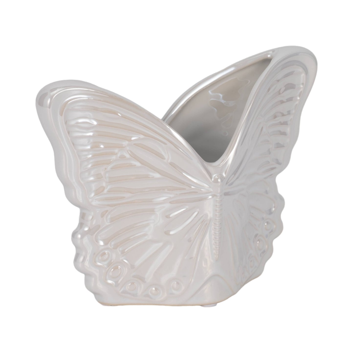 Planter - Ivory Ceramic Iridescent Butterfly, 7 in.
