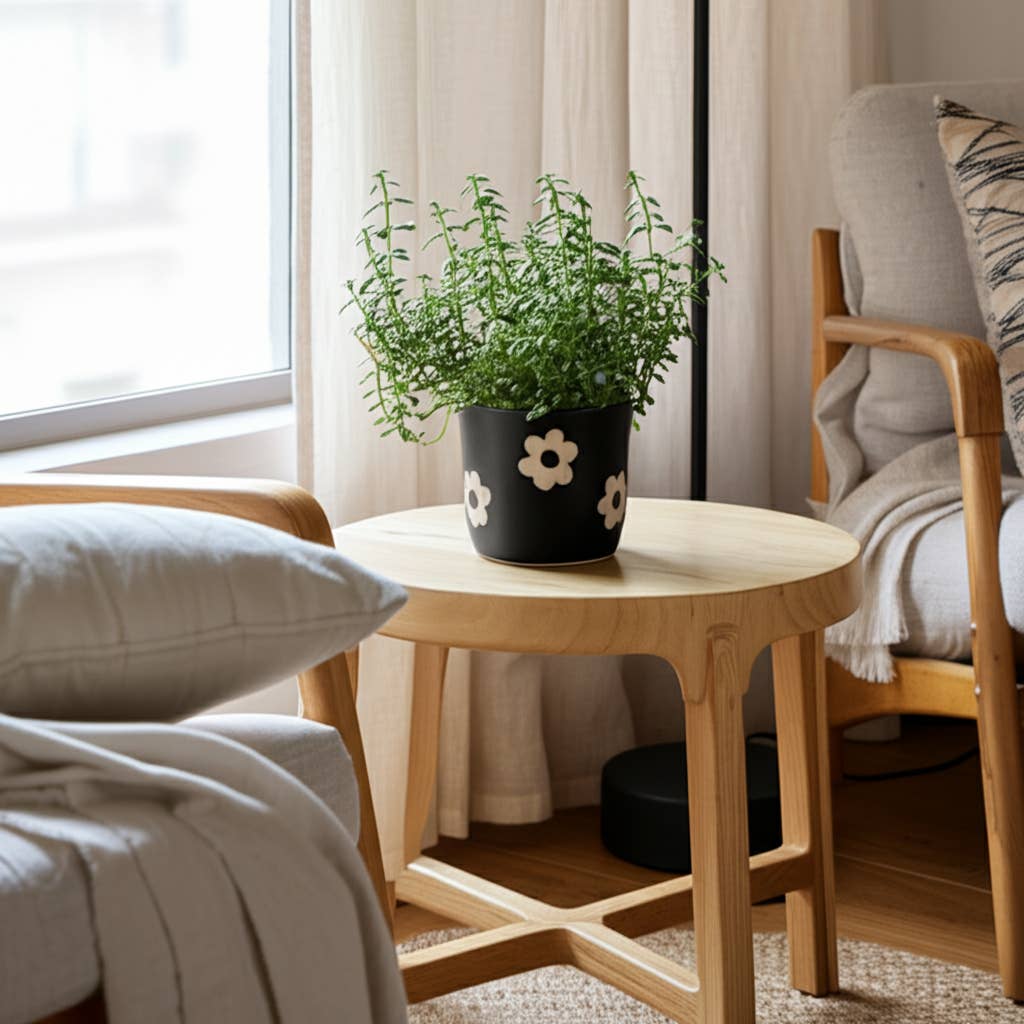 6 in. Black/White Flower Power Planter