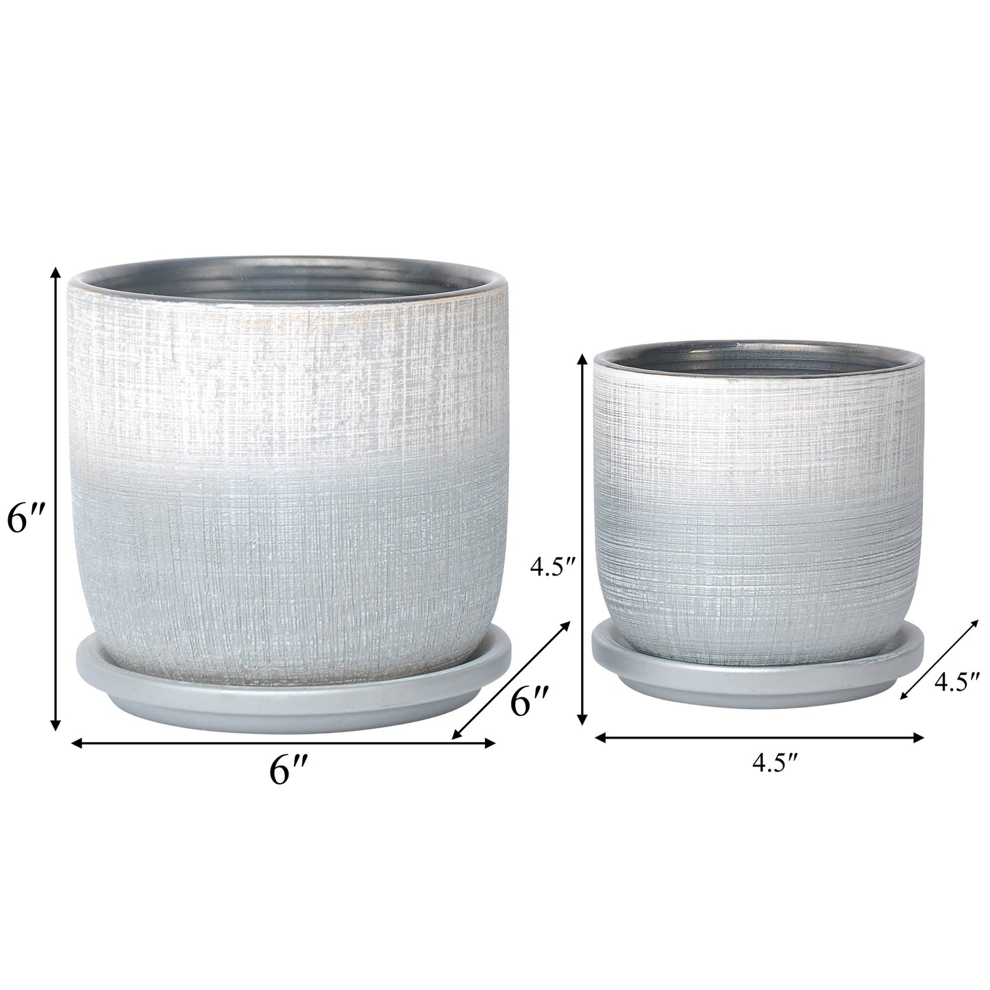 Silver Ceramic Textured Saucer Planters, 5/6 in.