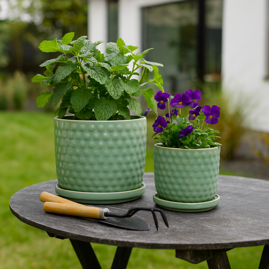 Ceramic Textured Bubble Planters - Green, 6/8 in.