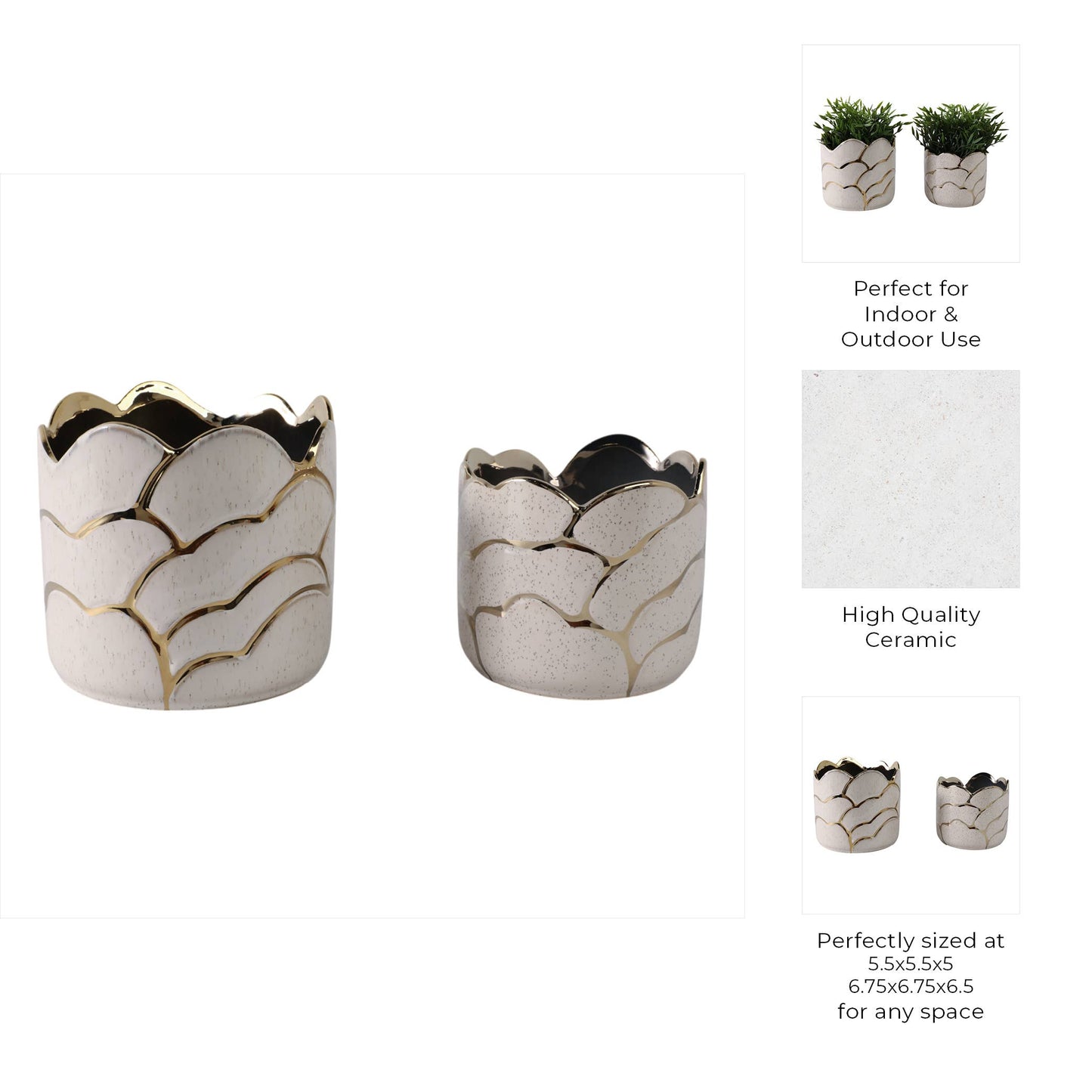 Ivory/Gold Resin Cloud Planters, 6/7 in.