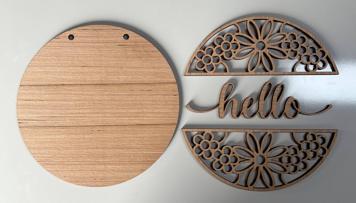 Spring- Hello Flower Round Door Hanger DIY | Wood Sign