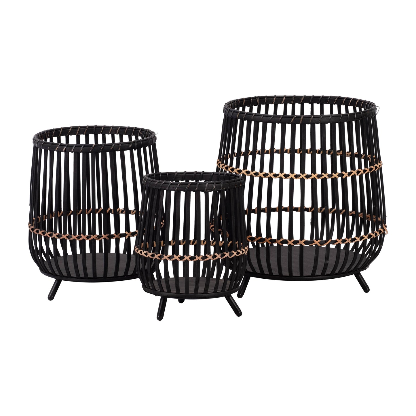 Black Bamboo Wood Footed Planters 10/14/17 in.