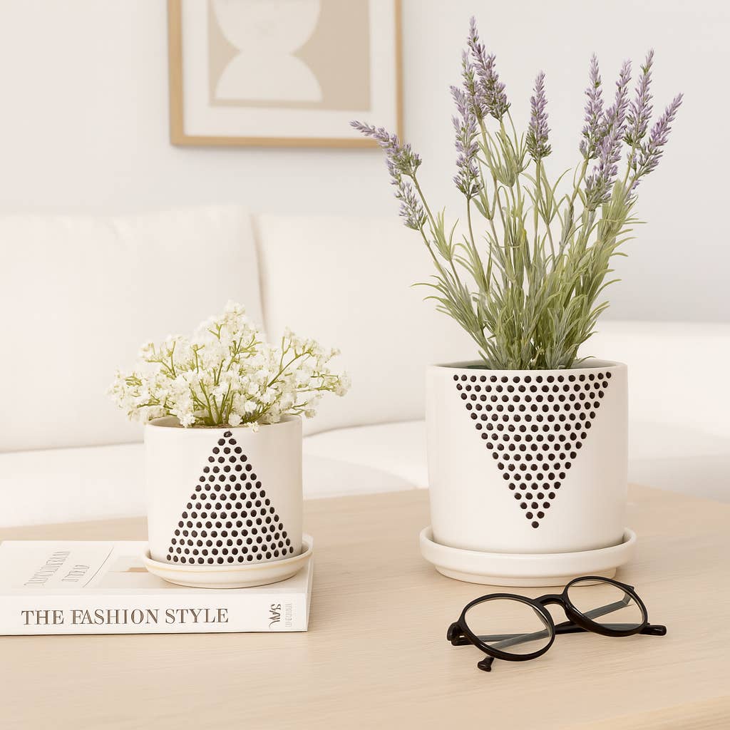 White Ceramic Triangle Dot Planter, 6/8 in.
