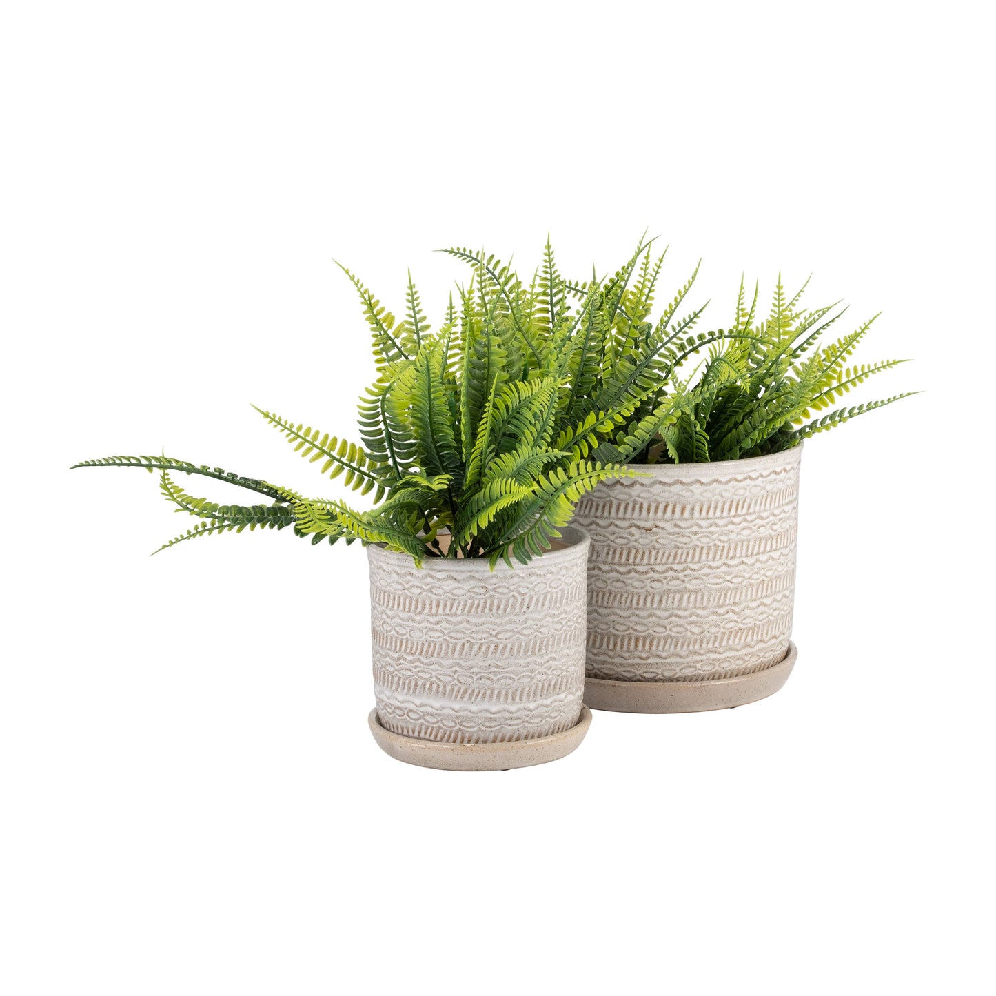 Ivory Round Tribal Planter With Saucer, 6/8 in.