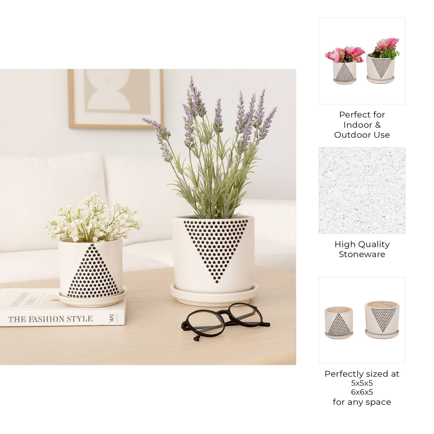 White Ceramic Triangle Dot Planter, 6/8 in.