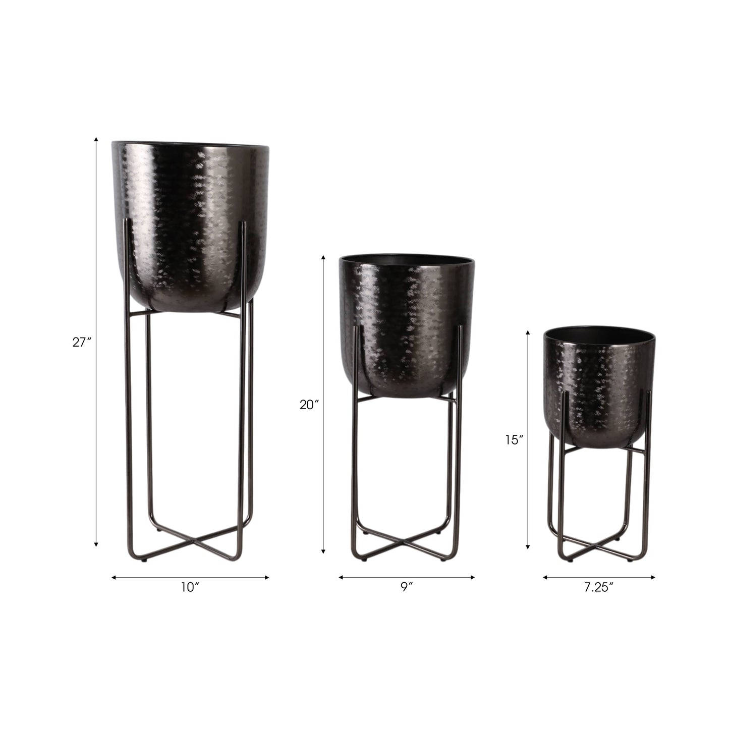 Metal Etched Stand Planters - Black, 7/9/10 in.