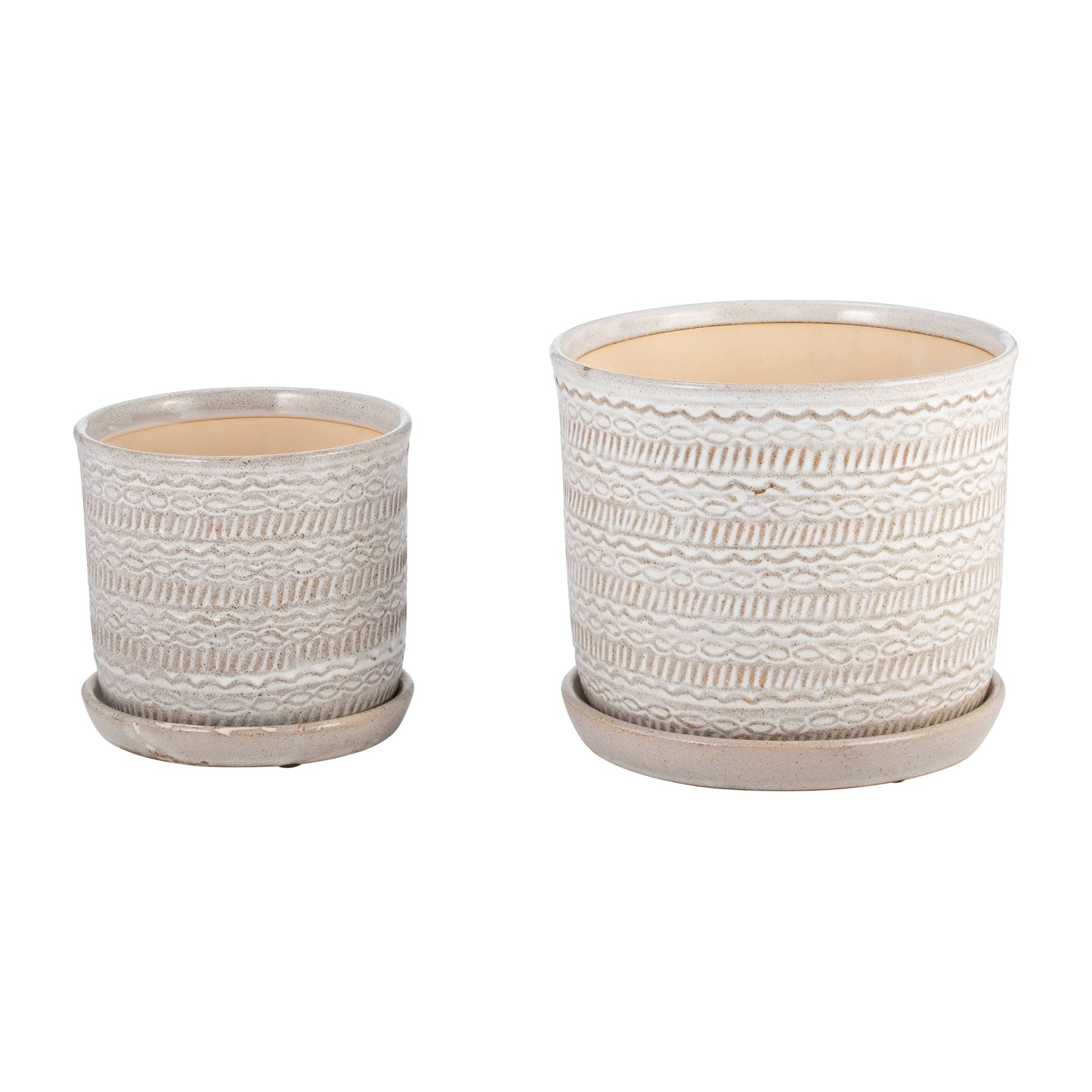 Ivory Round Tribal Planter With Saucer, 6/8 in.