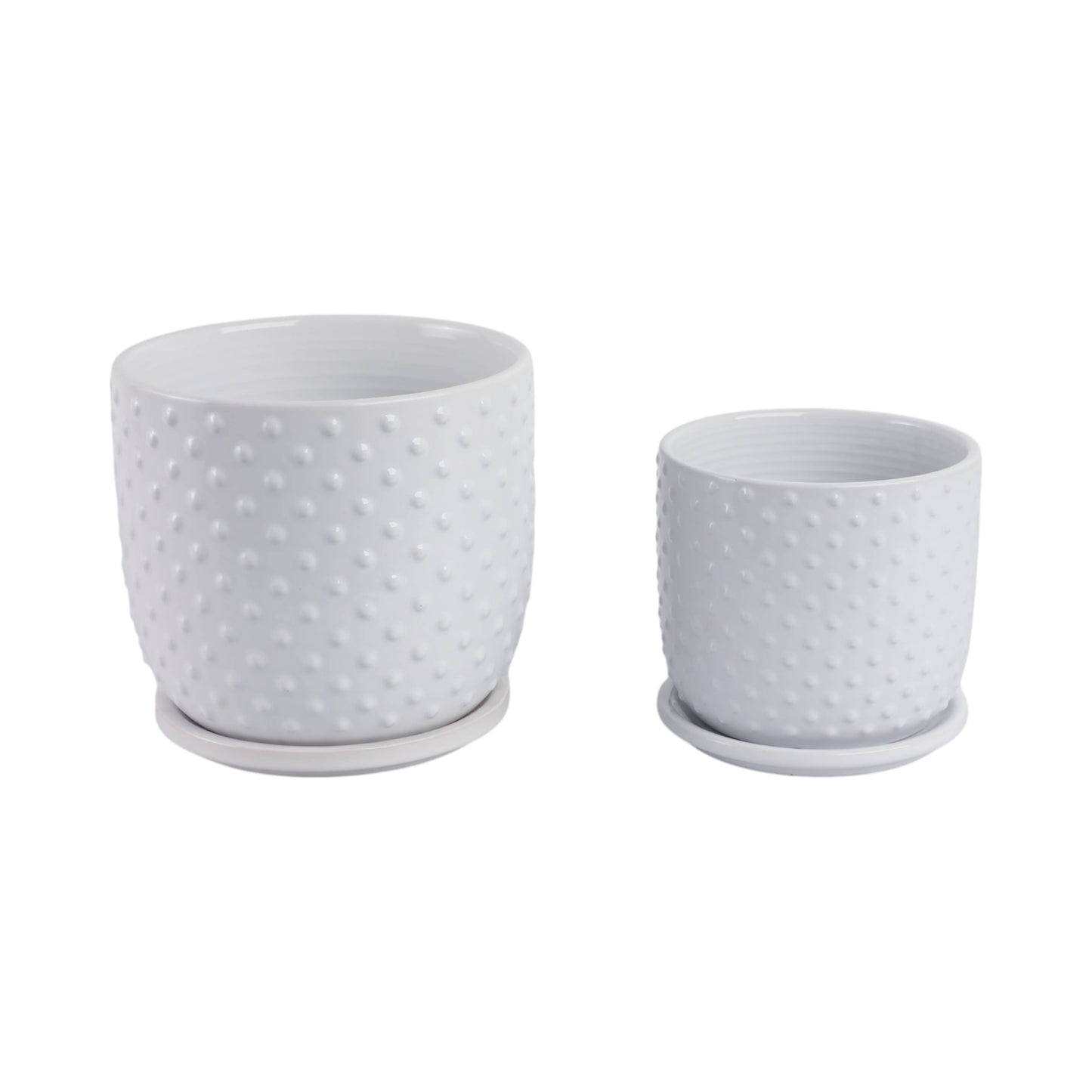White 6/8 in. Ceramic Tiny Dots Saucer Planters