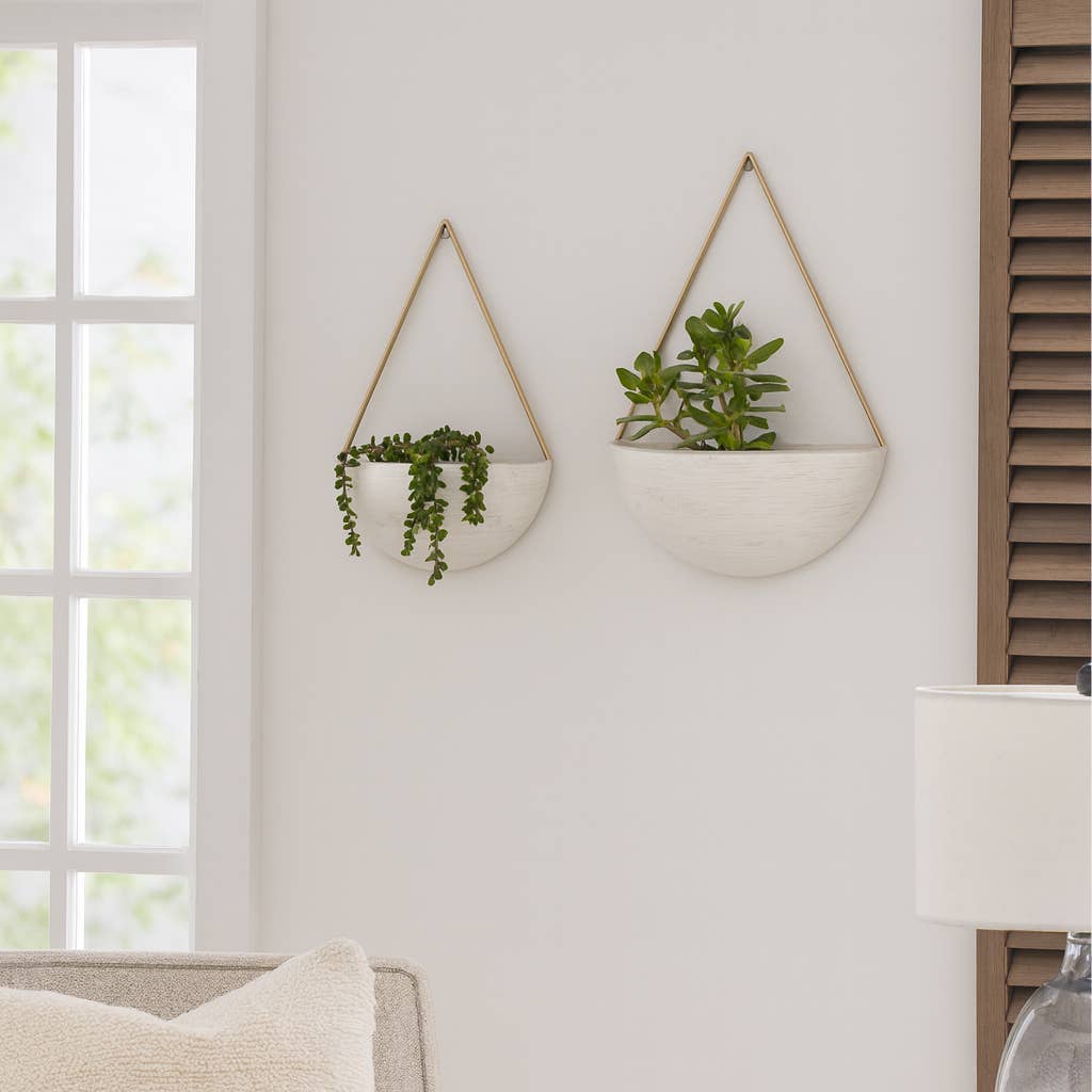 Wall Planters - White Metal Half Moon, 10/12 in.