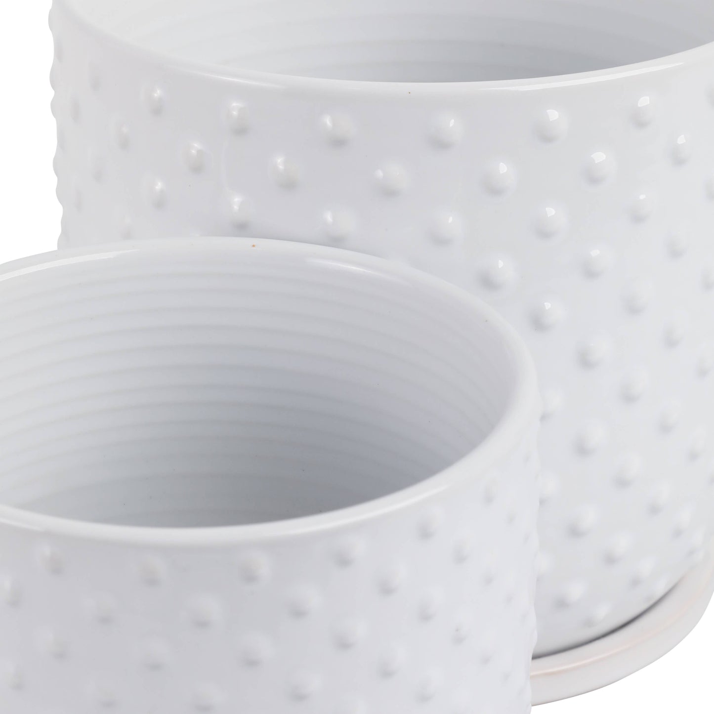 White 6/8 in. Ceramic Tiny Dots Saucer Planters