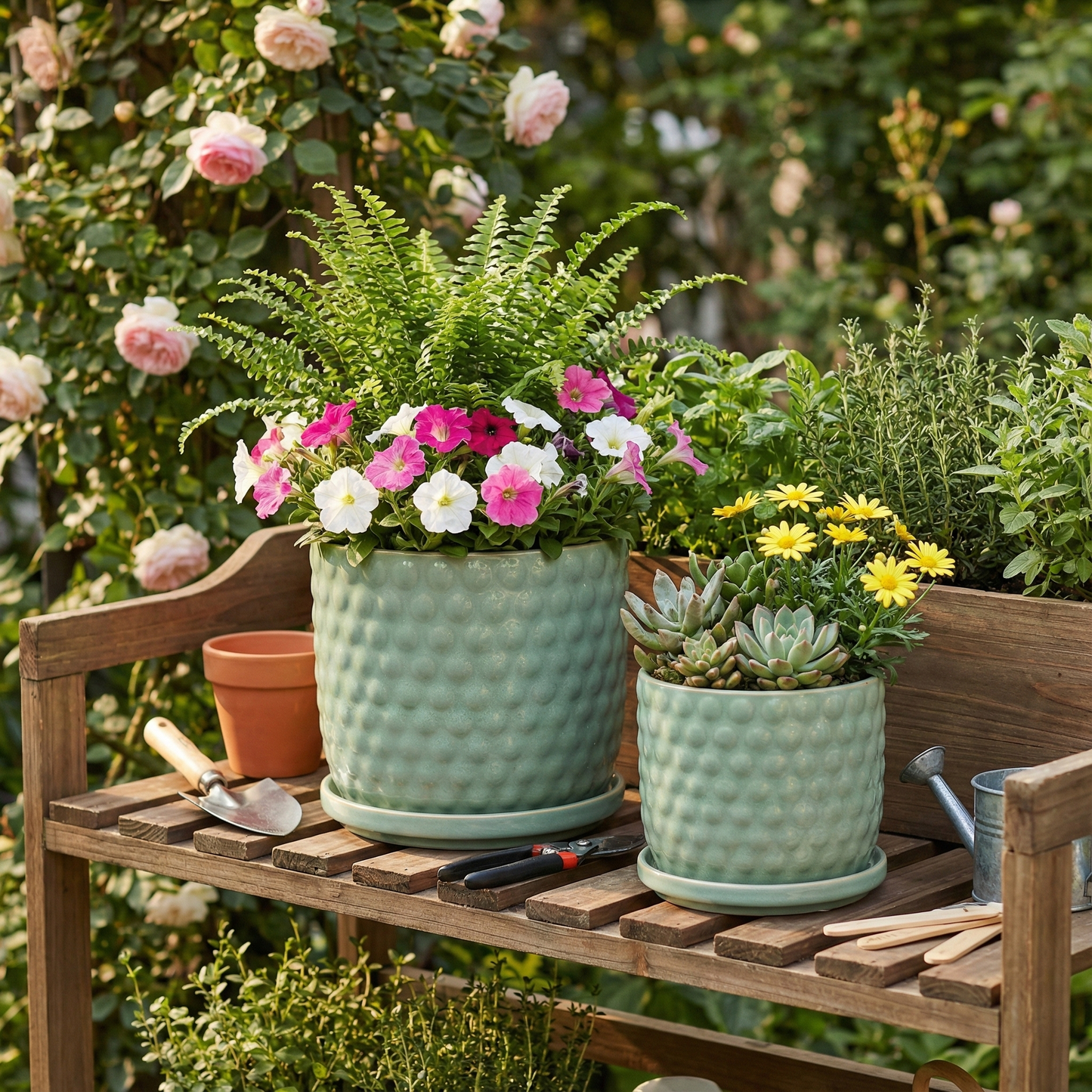 Ceramic Textured Bubble Planters - Green, 6/8 in.