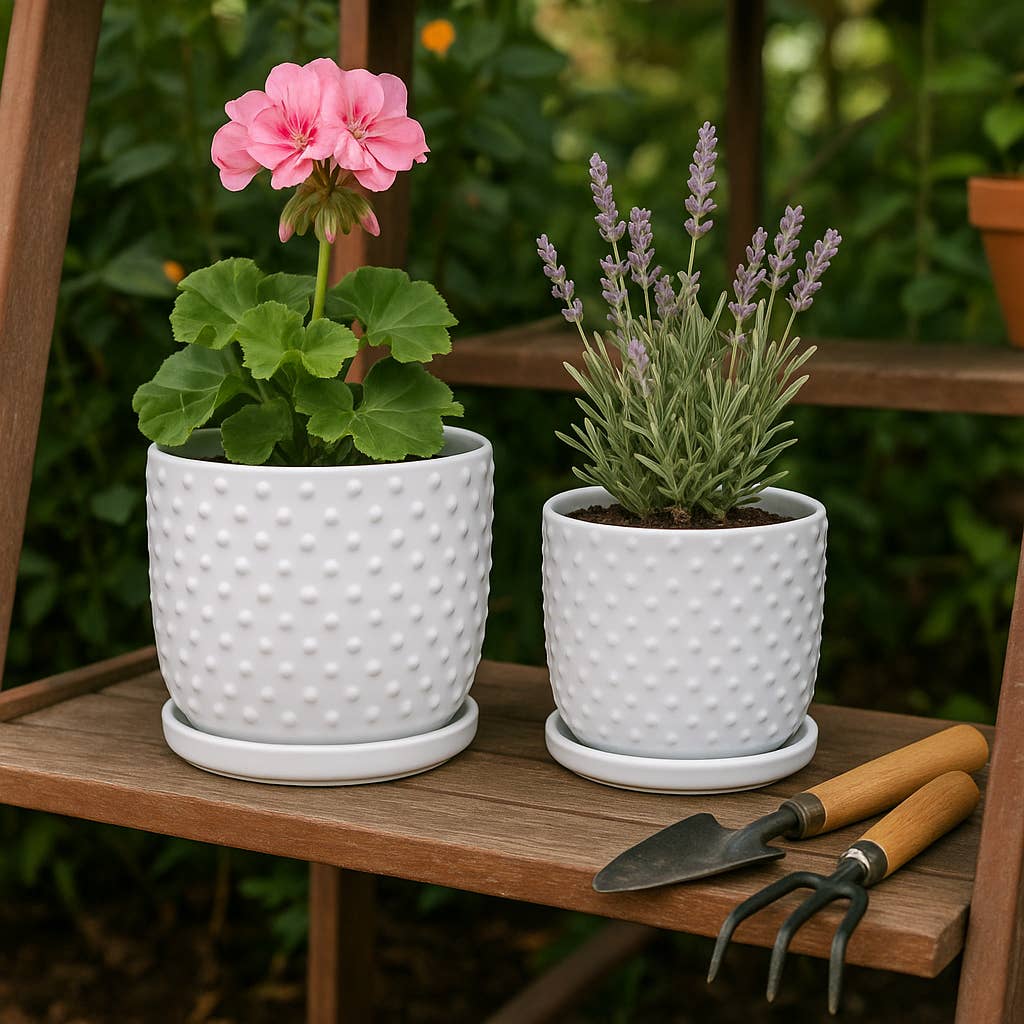 White 6/8 in. Ceramic Tiny Dots Saucer Planters