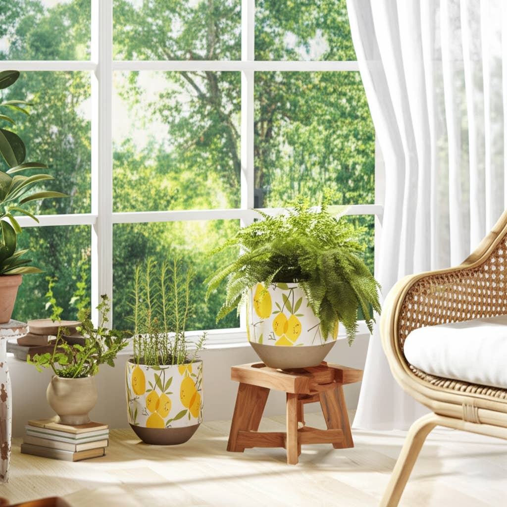 Yellow Pottery Growing Lemons Planters, 6/7 in.