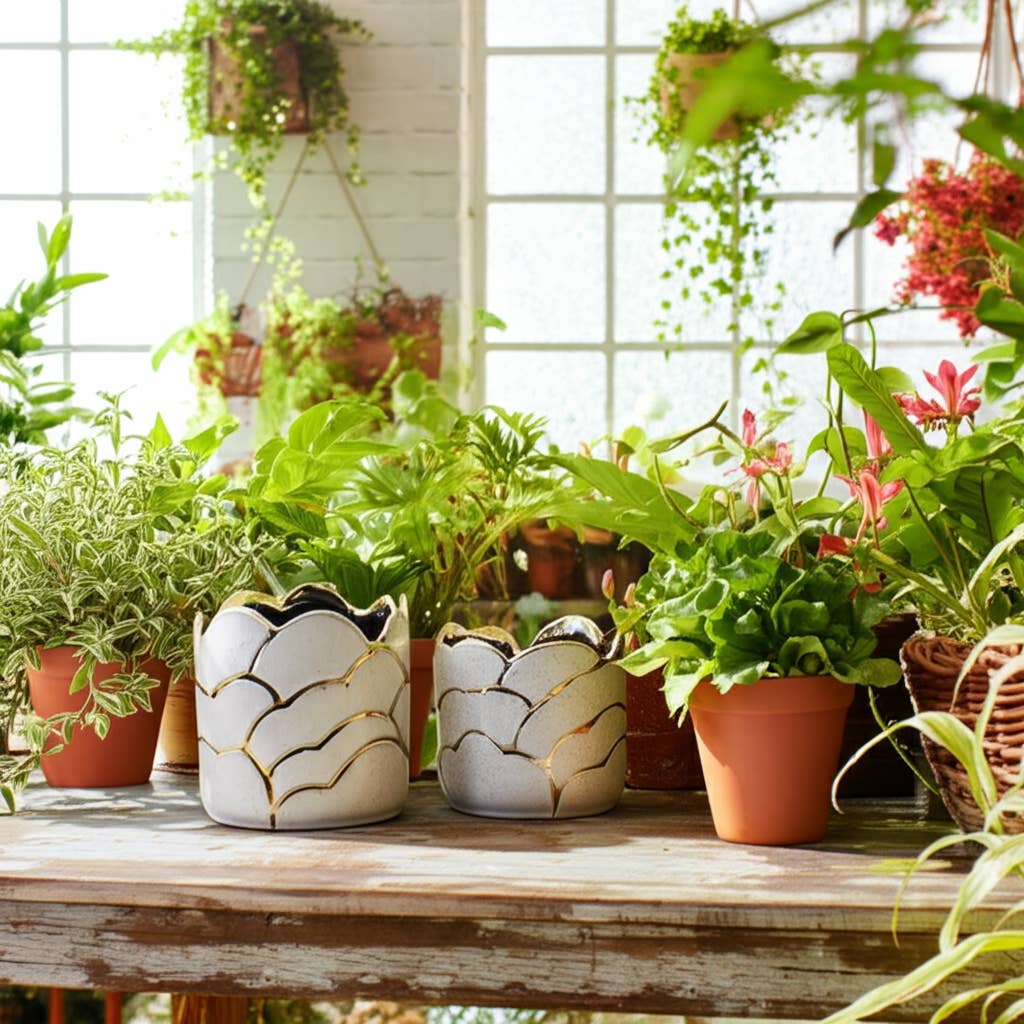 Ivory/Gold Resin Cloud Planters, 6/7 in.