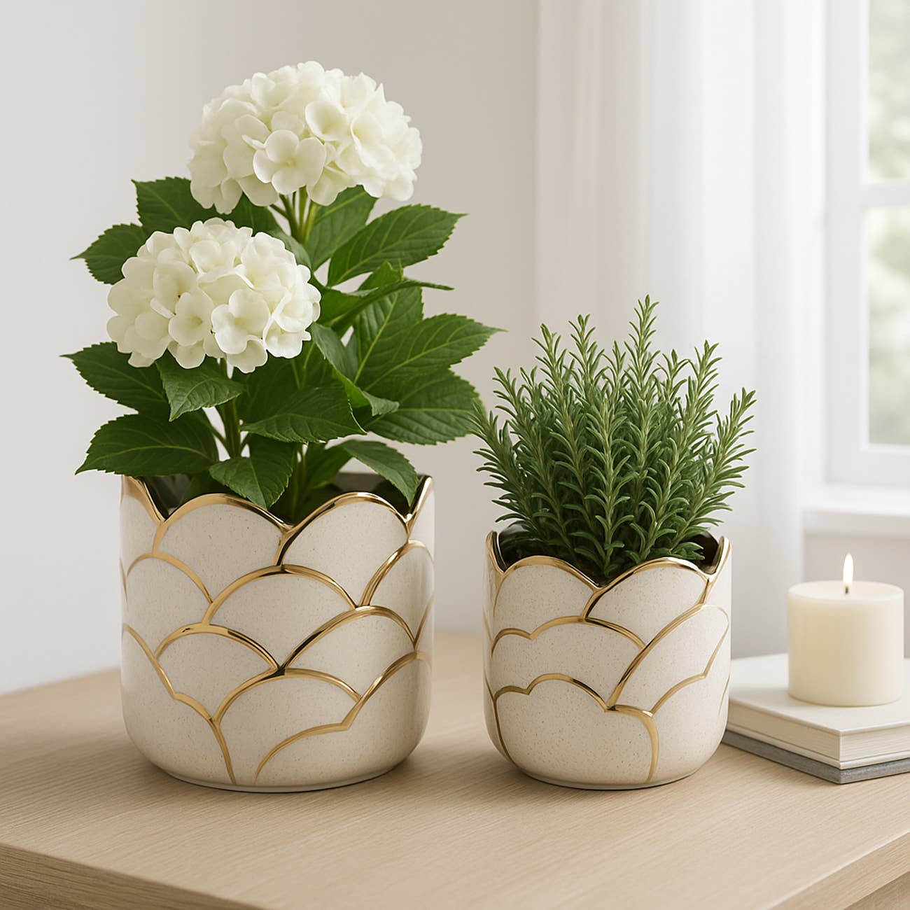 Ivory/Gold Resin Cloud Planters, 6/7 in.