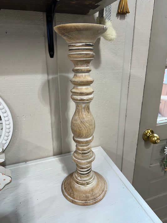 Distressed Round Wood Candle Stand