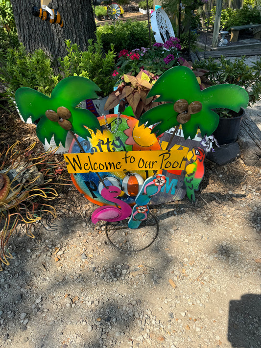 Welcome To Our Pool on stand