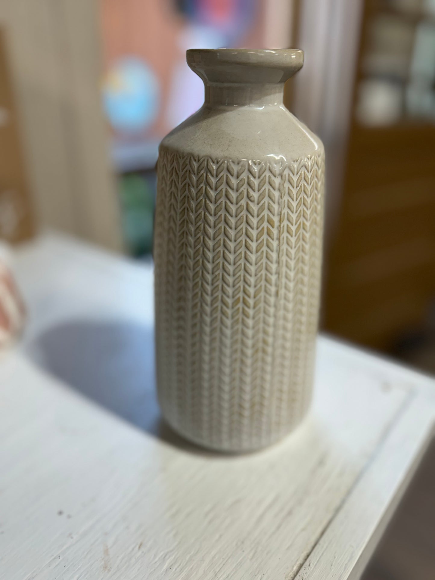 Herringbone Cream Ceramic Vases