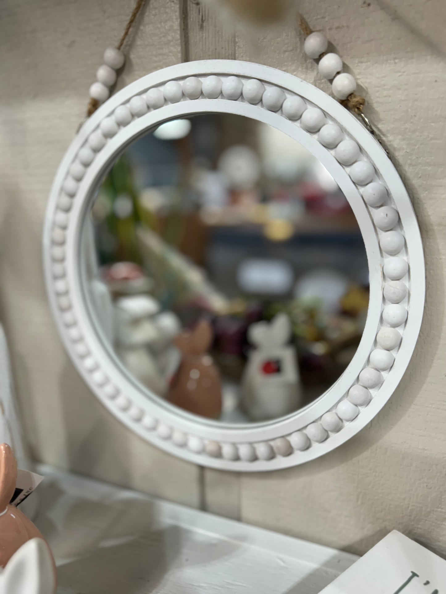 White Beaded Hanging Mirror