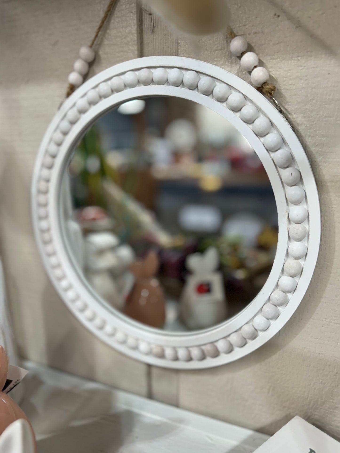 White Beaded Hanging Mirror