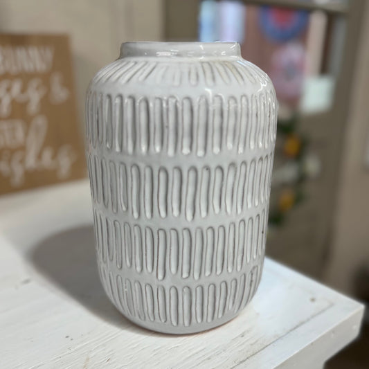 White Indented Stripe Vase