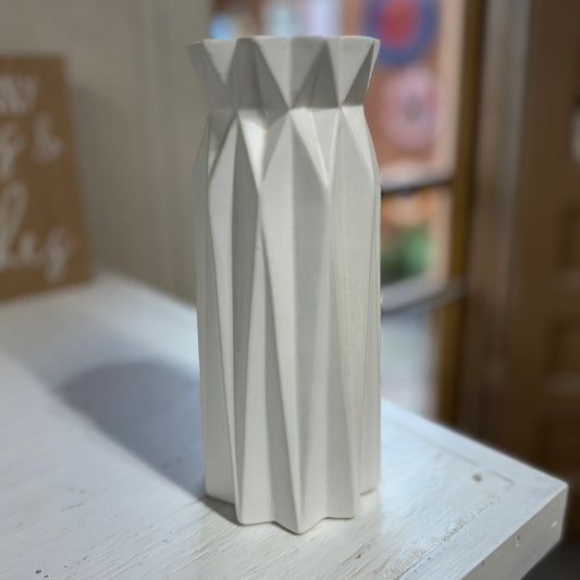 White Geometric Ceramic Vase