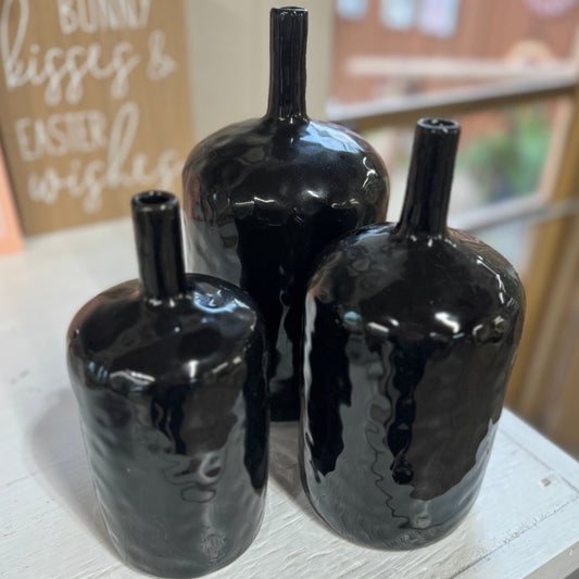 Black Hammered Glass Vase