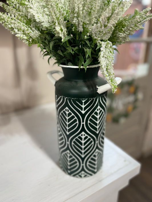 Green Vase with White Leaf Pattern