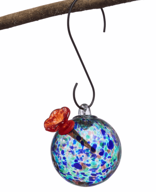 ROUND TURQUOISE ART GLASS HUMMINGBIRD FEEDER