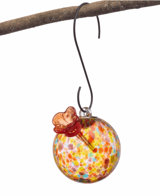 ROUND MULTICOLOR ART GLASS HUMMINGBIRD FEEDER