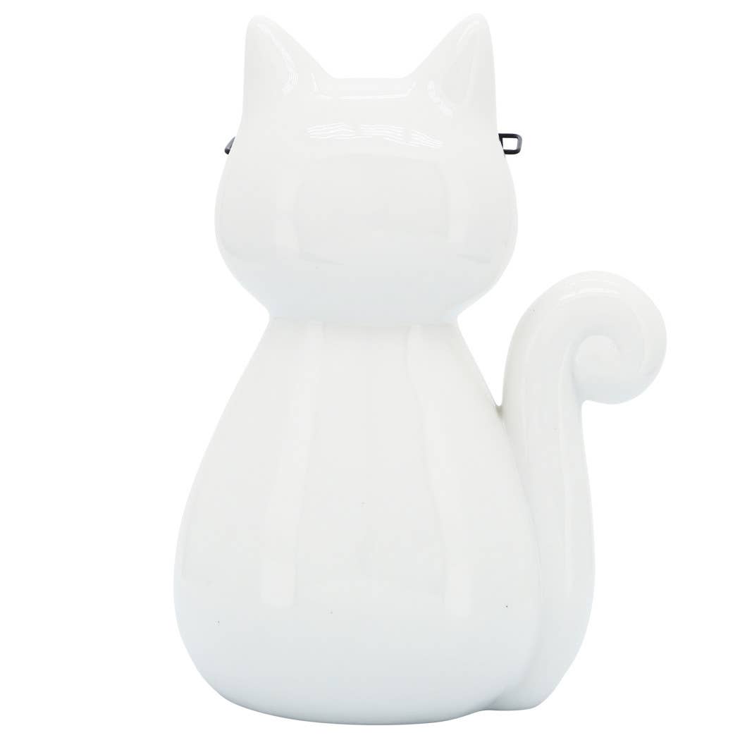 White Porcelain Cat with Glasses, 7 in.