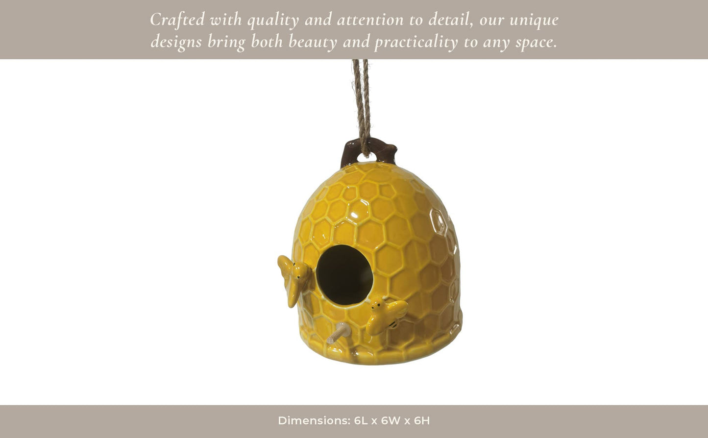 6 in. Yellow Stoneware Honeycomb Bird Feeder