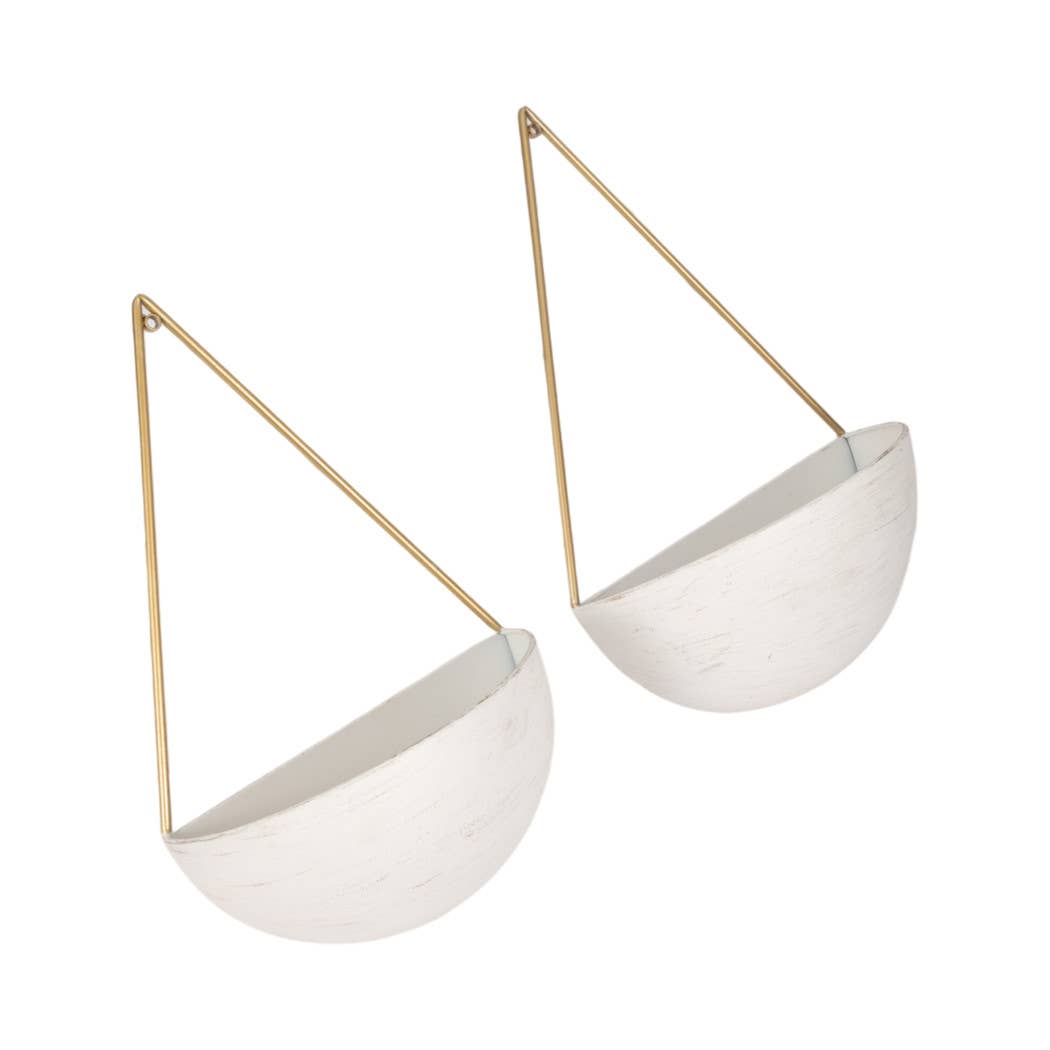 Wall Planters - White Metal Half Moon, 10/12 in.