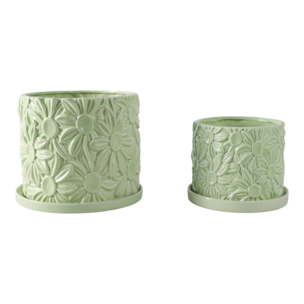 Green 6/8 in. Ceramic Daisy Flower Planter