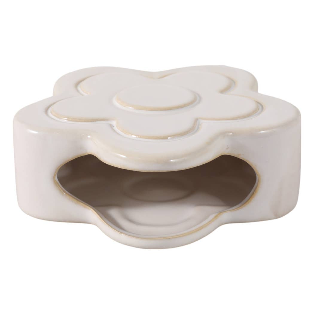 Pencil Cup - Ivory Ceramic Sculpted Flower Power, 5 in.
