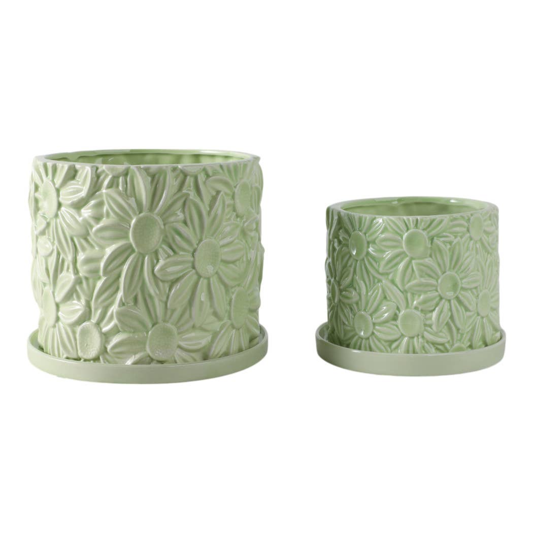 Green 6/8 in. Ceramic Daisy Flower Planter