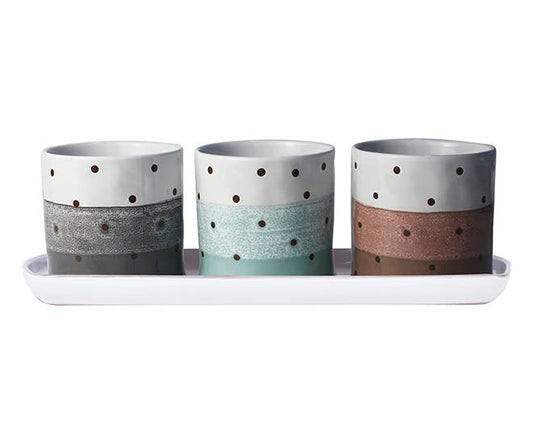 Ashton Dot Set Of 4"Planters W/Tray