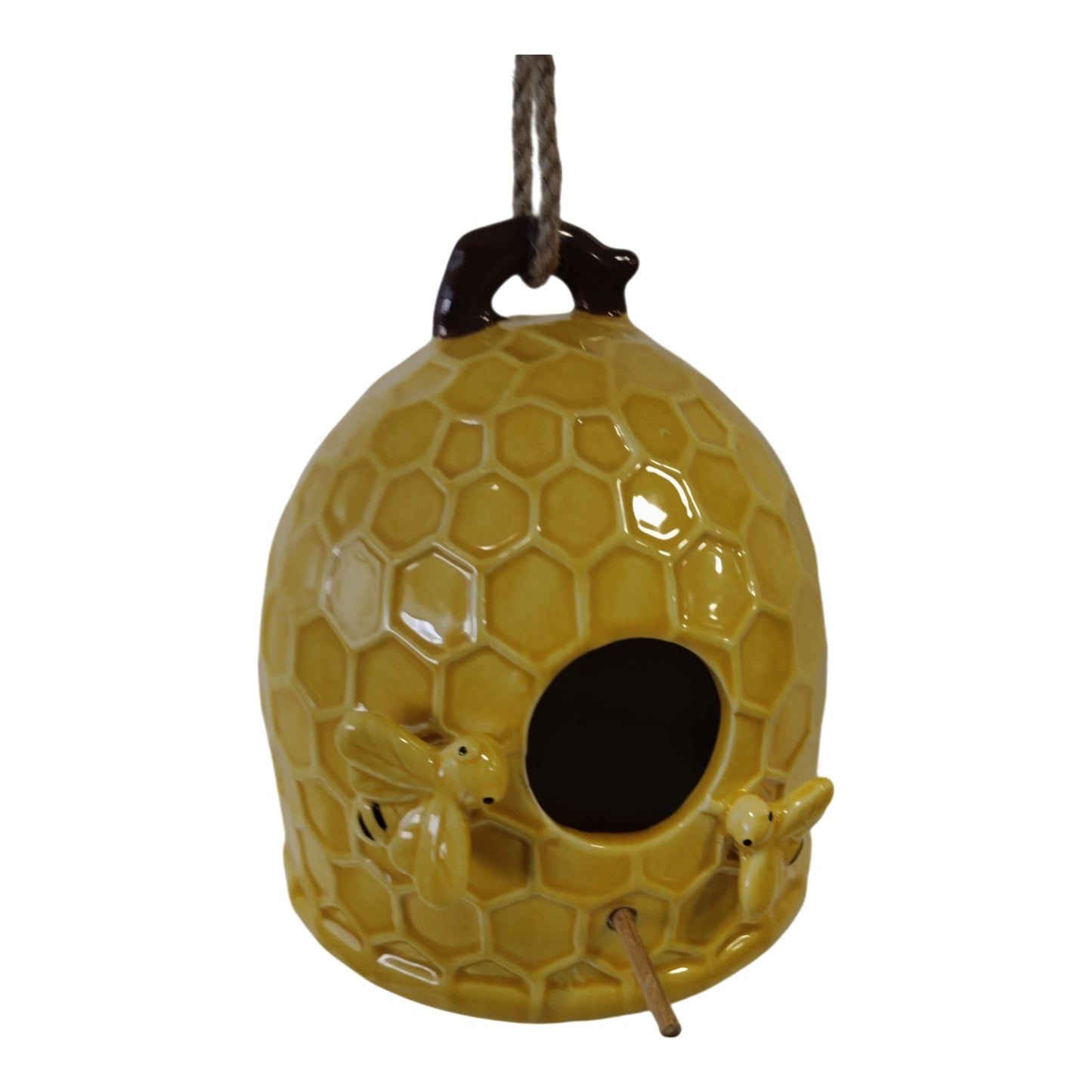 6 in. Yellow Stoneware Honeycomb Bird Feeder