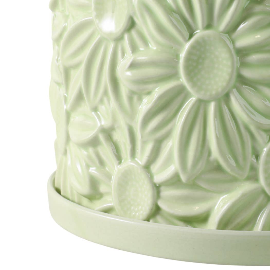Green 6/8 in. Ceramic Daisy Flower Planter