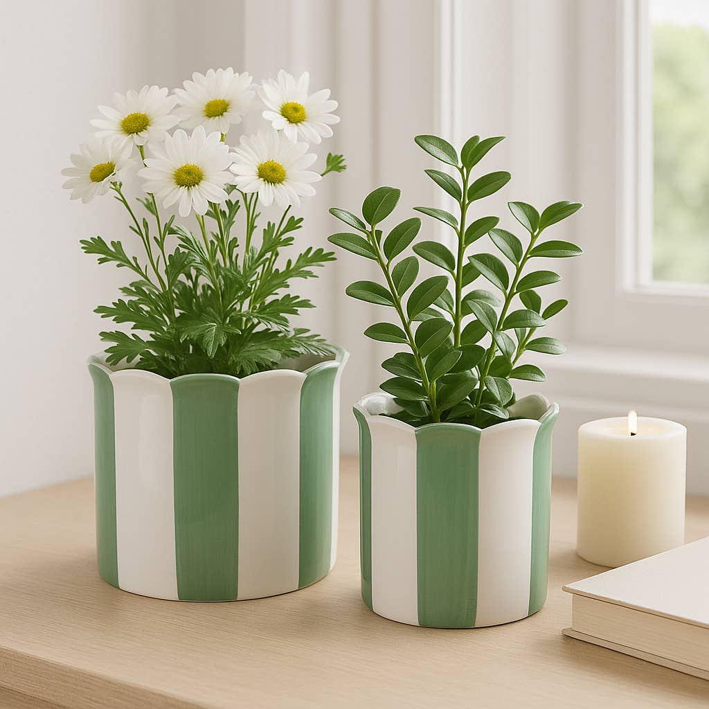 Green/White Ceramic Striped